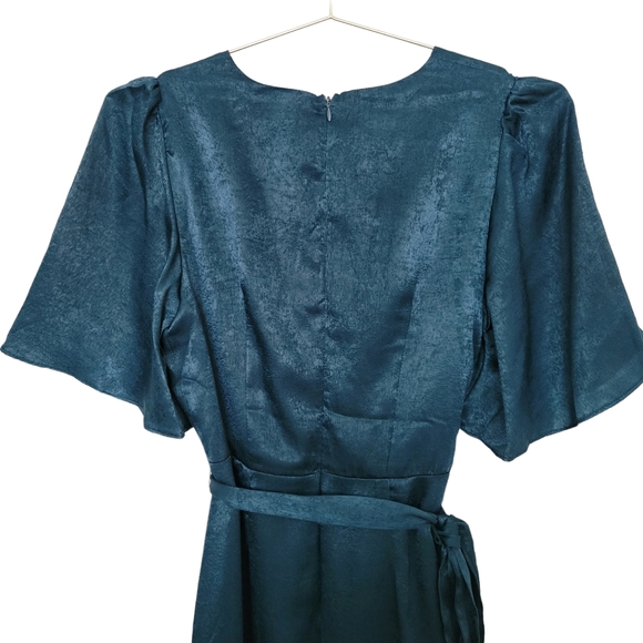 Lulus Wrapped Up In Love Dark Green Satin Faux-Wrap Midi Dress Sz S - Picture 7 of 12